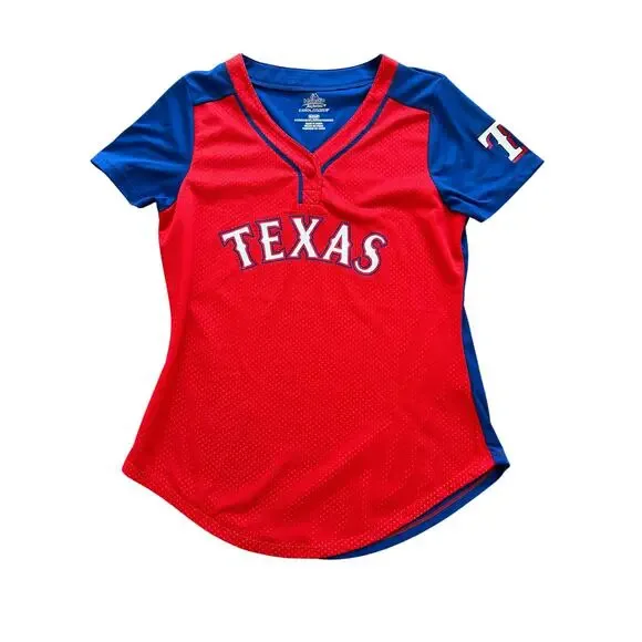 Texas Rangers 3 Women's Shirt Lot Baseball Jersey Style Majestic S M Red Blue - Picture 2 of 9